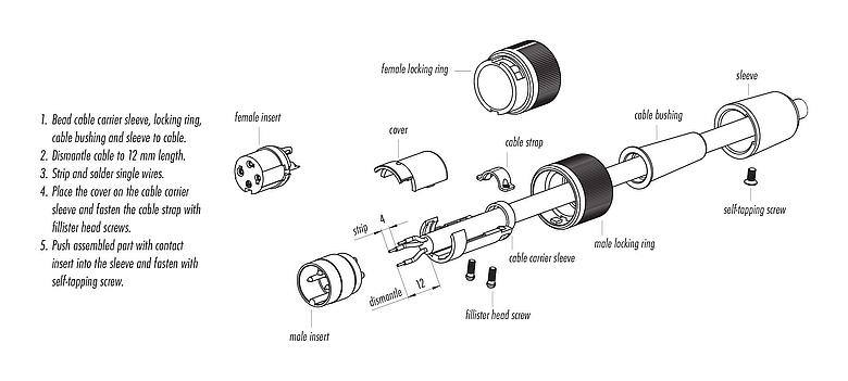 Instrução de montagem Baioneta Plugue de cabo, Contatos: 2, 3,0-6,0 mm, desprotegido, solda, IP40
