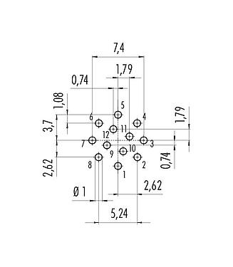 Geleiderconfiguratie 99 9135 490 12 - Snap-In Male panel mount connector, aantal polen: 12, onafgeschermd, THT, IP67