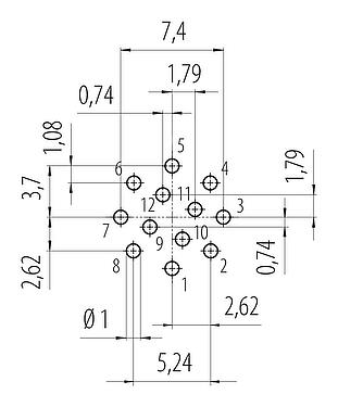 Bố trí dây dẫn Snap-In Phích cắm gắn bảng, Số lượng cực : 12, không có chống nhiễu, THT, IP67, M12x1,0, Gắn phía trước