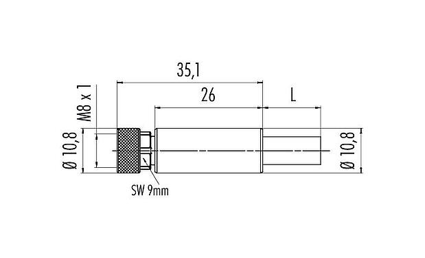 Skalritning 77 5430 0000 50704-0500 - M8 Kabeluttag, antal poler: 4, skärmad, fastgjuten på kabeln, IP67, Profinet/Ethernet CAT5e, PUR, grön, 4 x AWG 22, 5 m