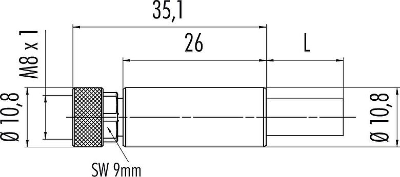 Výkres v měřítku M8 Kabelová box, : 4, stíněné, vylisované na kabelu, IP67, Profinet/Ethernet CAT5e, PUR, zelená, 4 x AWG 22, 2 m