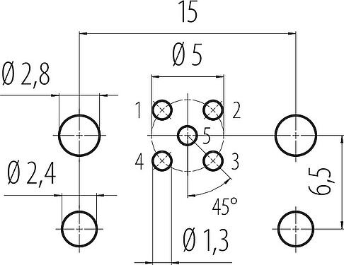 Disposition du conducteur M12 Embase femelle, Contacts: 5, non blindé, THR, IP68, UL 2238, M12x1,0, Montage frontal, pour assemblage PCB