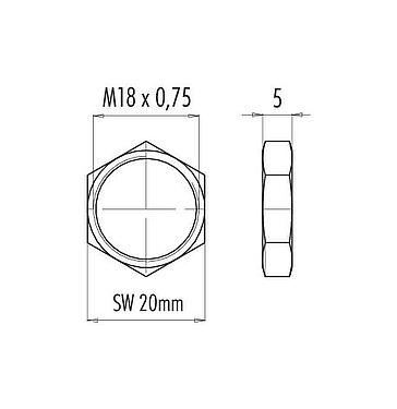 比例图 01 5006 001 - M16 IP67;- 六角螺母;423/425/723系列。