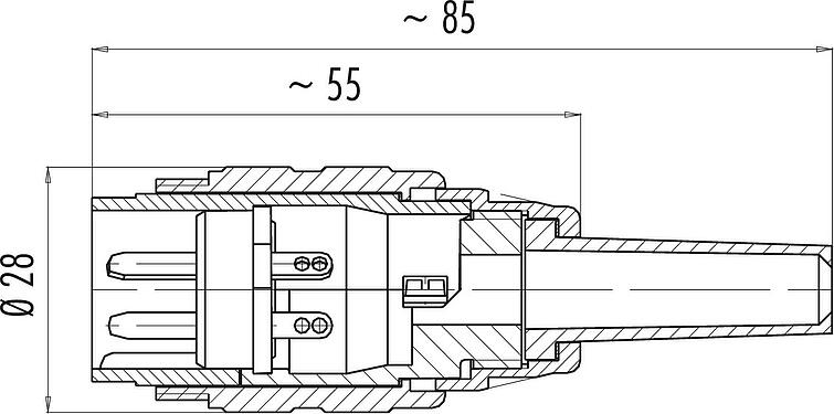 Scale drawing M25 Male cable connector, Contacts: 12, 5.0-8.0 mm, shieldable, solder, IP40