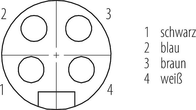 Polbild (Steckseite) 7/8" Flanschdose, Polzahl: 4, ungeschirmt, Litzen, IP68, UL 2238, VDE, PG 11, Frontmontage, vergossen