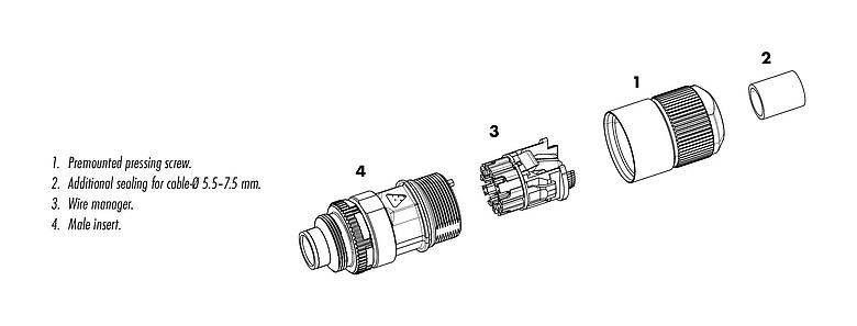 Dessin des composants 99 4171 00 08 - M16 Connecteur mâle, Contacts: 8, 5,5-9,0 mm, blindable, IDC, IP67