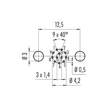 Conductor layout 86 6618 1120 00012 - M8 Female panel mount connector, Contacts: 12, shieldable, THT, IP67, UL, screwable from the front