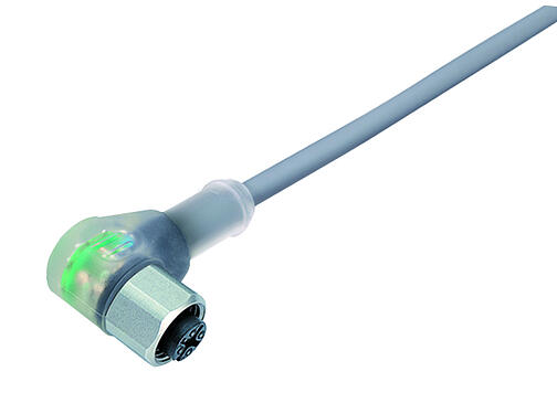 Illustration 77 3834 0000 20004-0200 - M12 Female angled connector, Contacts: 4, unshielded, moulded on the cable, IP69K, PVC, grey, 4 x 0.34 mm², stainless steel, 2 m