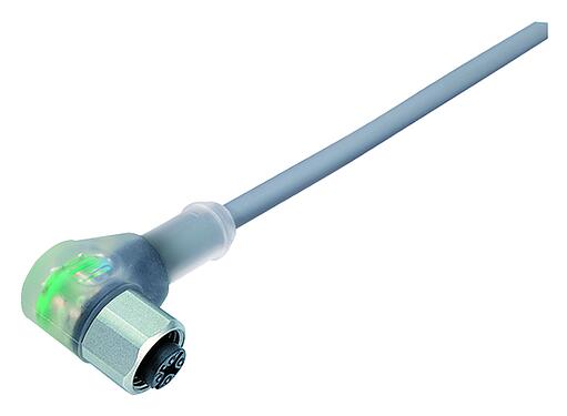 Ilustración 77 3834 0000 20003-0500 - M12 Conector hembra en ángulo, Número de contactos: 3, sin blindaje, moldeado en el cable, IP69K, UL 2238, PVC, gris, 3 x 0,34 mm², Acero inoxidable, 5 m