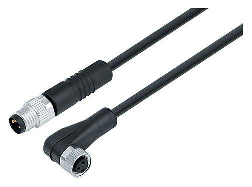 Illustration 77 3408 3405 50004-0200 - M8/M8 Connecting cable male cable connector - female angled connector, Contacts: 4, unshielded, moulded on the cable, IP67, UL, PUR, black, 4 x 0.34 mm², 2 m