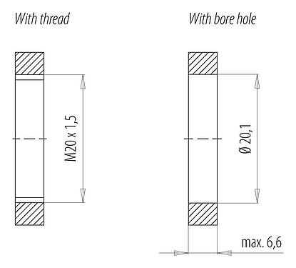 Assembly instructions / Panel cut-out 09 6111 150 06 - Bayonet Male panel mount connector, Contacts: 6, not shielded, single wires, IP66/IP67, UL 2237, M20x1.5