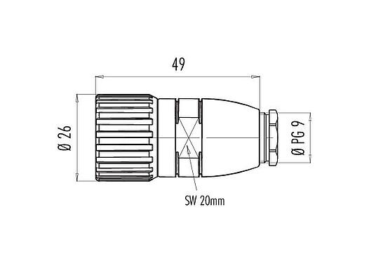 Schaaltekening M23 Kabeldoos, aantal polen: 19, 6,0-10,0 mm, onafgeschermd, soldeer, IP67