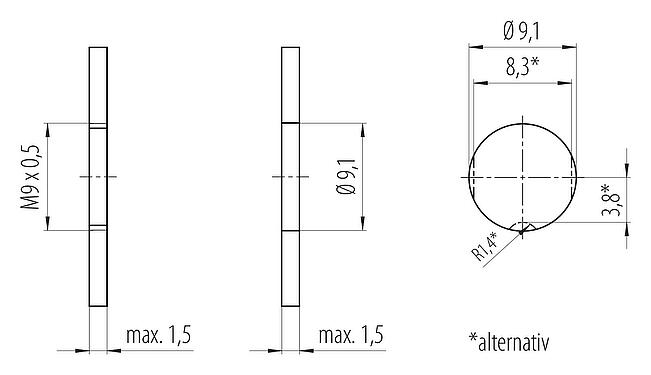 Montageanleitung / Montageausschnitt M9 Flanschstecker, Polzahl: 5, ungeschirmt, löten, IP40, M9x0,5, Rückwandmontage