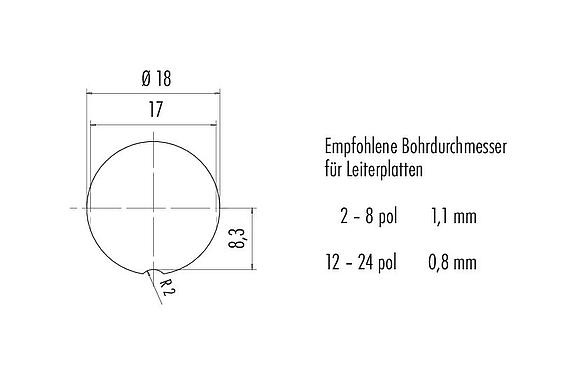 Montageanleitung / Montageausschnitt M16 Flanschdose, Polzahl: 6 (06-a), schirmbar, THT, IP67, UL 2238, M18x0,75, Rückwandmontage