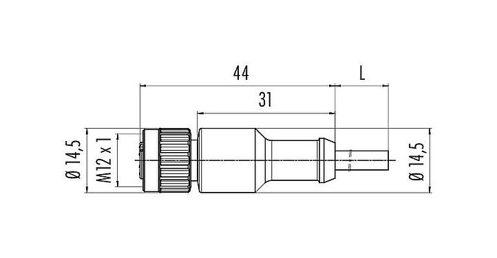 Scale drawing M12 Female cable connector, Contacts: 12, unshielded, moulded on the cable, IP68/IP69K, UL 2238, PUR, black, 12 x 0.25 mm², 5 m