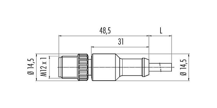 Mittakaavapiirustus M12 Kaapelipistoke, Napojen määrä: 3, suojaamaton, suihkutettu kaapelille, IP68/IP69K, UL 2238, PUR, musta, 3 x 0,34 mm², 5 m