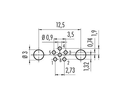 導体レイアウト M8 オスパネルマウントコネクタ, 極数: 6, シールド可能, THT, IP67, UL 2238, M8x1.0, 背面パネルマウント, モールド成形