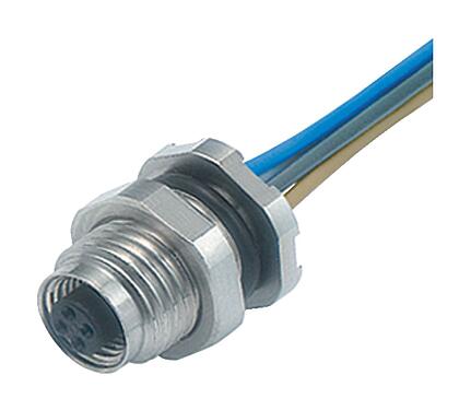 Illustration 76 8106 1117 00004-0200 - M5 Female panel mount connector, Contacts: 4, unshielded, single wires, IP67, UL, Rear Mounting
