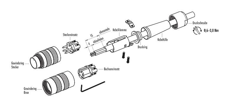 Montageanleitung M16 Kabeldose, Polzahl: 4 (04-a), 6,0-8,0 mm, schirmbar, schraubklemm, IP40