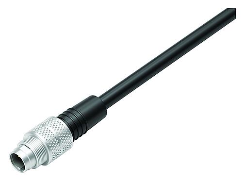 Illustrazione M9 Connettore cavo maschio, Numero poli: 3, non schermato, stampato sul cavo, IP67, PUR, nero, 3 x 0,25 mm², 5 m