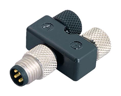 Illustration M8 Twin distributors Y-distributor, male connector - 2 female connector, Contacts: 4/3, unshielded, pluggable, IP68, UL 2238