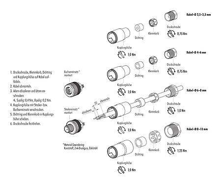 Montageanleitung M12 Kabelstecker, Polzahl: 5, 4,0-6,0 mm, ungeschirmt, schraubklemm, IP67, UL 2238