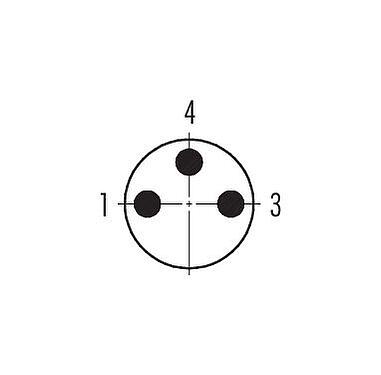 Contact arrangement (Plug-in side) 99 3379 00 03 - M8 Male cable connector, Contacts: 3, 3.5-5.0 mm, unshielded, solder, IP67, UL