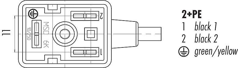 접점 배치(접속측) 30 5537 300 510 - 디자인  B 솔레노이드 밸브 소켓, : 2+PE, 차폐되지 않음, 케이블에 몰딩, IP67, PUR, 회로 Z10, 3m