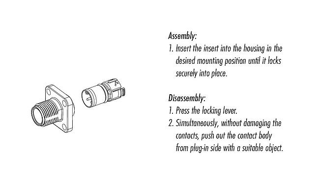 Instrucción de montaje M12 Conector de montaje en panel macho cuadrado, Número de contactos: 4, sin blindaje, UL 2238, M3 (4x), Montaje frontal, Alineación de codificación posicionable