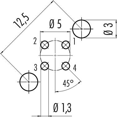 Bố trí dây dẫn M12 Phích cắm gắn bảng, Số lượng cực : 4, có thể che chắn, THT, IP68, UL 2238, PG 9, Chốt trung tâm, túp lều