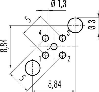 导体结构 M12 针头法兰座, 极数: 5, 可接屏蔽, THT, IP68, UL 2238, PG 9, 後壁安裝, 模压成型