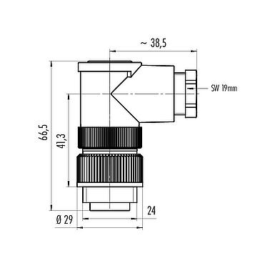 Schaaltekening RD24 Male haakse connector, aantal polen: 3+PE, 8,0-10,0 mm, onafgeschermd, schroefklem, IP67, PG 11