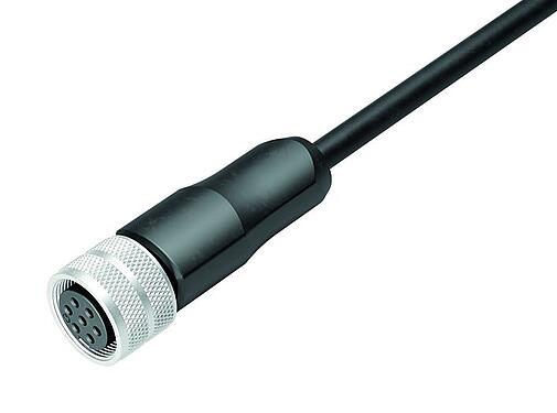 Illustration M16 Female cable connector, Contacts: 7 (07-a), shielded, moulded on the cable, IP67, PUR, black, 7 x 0.25 mm², 5 m