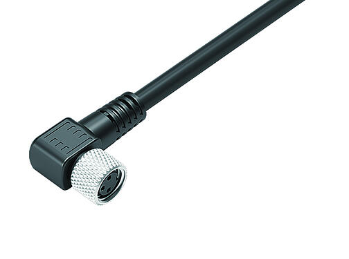 Illustration 77 3508 0000 50004-0500 - M8 Female angled connector, Contacts: 4, shielded, moulded on the cable, IP67, PUR, black, 4 x 0.34 mm², 5 m