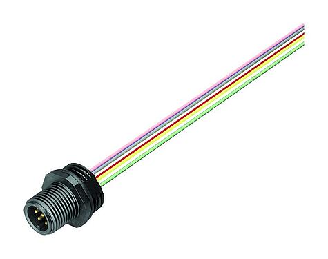 Illustration M12 Male panel mount connector, Contacts: 8, unshielded, single wires, IP67, UL 2238, M16x1.5, Front mounting