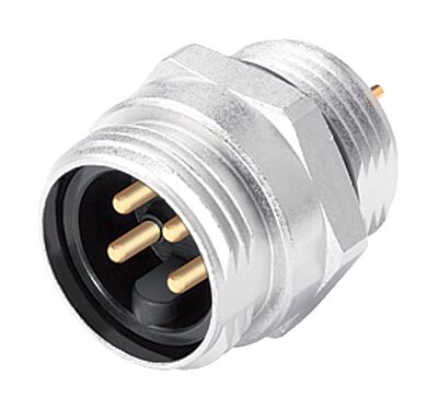 Illustratie 7/8" Male panel mount connector, aantal polen: 4+PE, onafgeschermd, THT, IP68, UL 2238, VDE, Frontaansluiting, gegoten