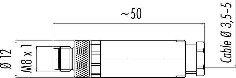 Scale drawing M8 Male cable connector, Contacts: 3, 3.5-5.0 mm, unshielded, screw clamp, IP67, UL 2238