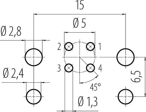 Disposizione dei conduttori M12 Connettore maschio a flangia, Numero poli: 4, non schermato, THR, IP68, UL 2238, M12x1,0, Montaggio su panello posteriore, per l'assemblaggio di PCB, design in due parti