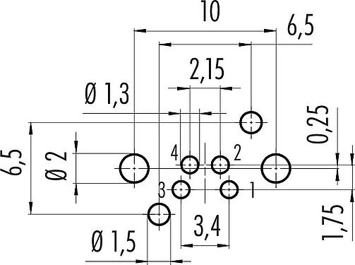 Layout dos condutores M8 Soquete de flange, angular, Contatos: 4, desprotegido, THR, IP67, UL 2238