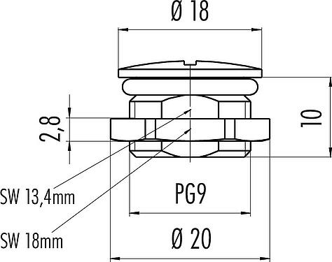 Dessin coté Bouchon borgne / Bouchon borgne, IP67, alternativement avec la surface comme protection anti-torsion