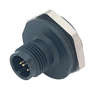 Illustration M12 Male panel mount connector, Contacts: 4, unshielded, solder, IP67, UL 2238, PG 13.5, Front mounting
