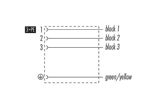 ケーブル設計 メスソレノイドバルブコネクタ, 極数: 3+PE, 非シールド, モールドケーブル付き, IP67, PUR, 黒, 5m