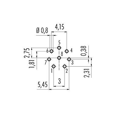 Conductor layout 86 0631 1000 00008 - M12 Male panel mount connector, Contacts: 8, unshielded, THT, IP68, UL, M16x1.5, front fastened