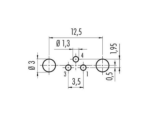 Disposizione dei conduttori 86 6618 1121 00003 - M8 Connettore femmina a flangia, Numero poli: 3, schermabile, THT, IP67, UL, M10x0,75, montaggio anteriore