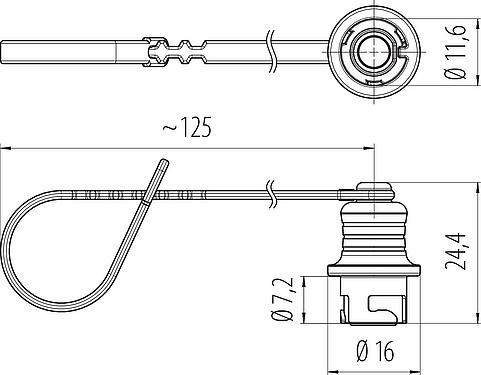 Schaaltekening Beschermkap, IP67 gestoken en vergrendeld, met bevestigingsband
