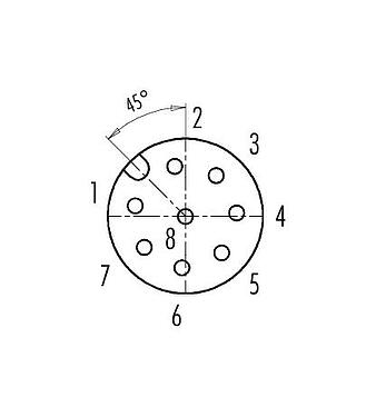 Disposition des contacts (Côté plug-in) 99 3482 352 08 - M12 Embase femelle, Contacts: 8, non blindé, SMT, IP67