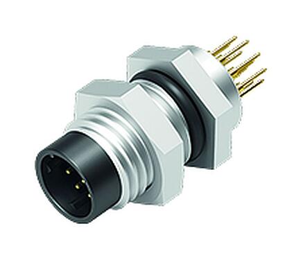 插图 M8 针头法兰座, 极数: 12, 非屏蔽, THT, IP67/IP69K, UL 2238, M8x1.0, 後壁安裝, 可从板前拧紧, 模压成型