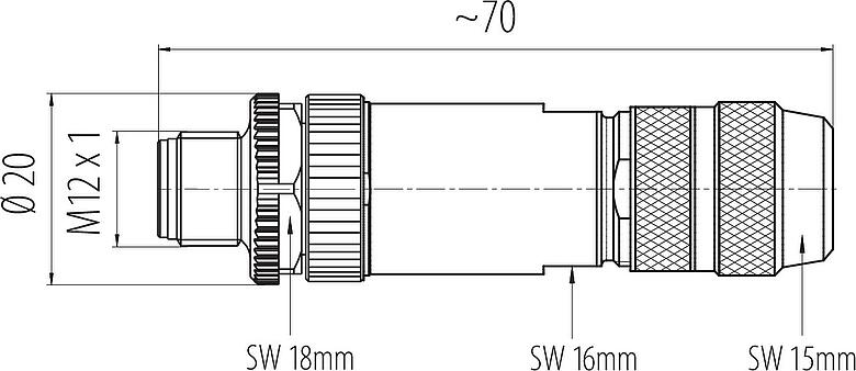 Schaaltekening M12 Kabelstekker, aantal polen: 8, 8,0-9,0 mm, schermbaar, schroefklem, IP67, UL 2238, irisveer