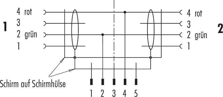 Belegungspläne M12 Kabelsplitter Kabelstecker - 2 Kabeldosen, Polzahl: 2, geschirmt, am Kabel angespritzt, IP67, Profibus, PUR, violett, 2 x 0,25 mm², 1 m