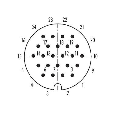 Polbild (Steckseite) 99 0737 70 24 - RD30 Winkelstecker, Polzahl: 24, 10,0-12,0 mm, ungeschirmt, löten, IP65